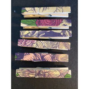 Set Of 6 Flowers Magnetic Clothespins Hold Pictures Paper Refrigerator Magnet